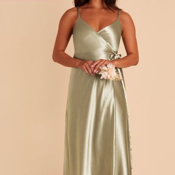 Birdy Grey Cindy wrap dress - shiny satin, moss green - plus size - Picture 1 of 8